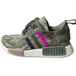 Adidas NMD R1 Primeknit Green Glitch Camo Boost Sneakers Women 9 Streetwear